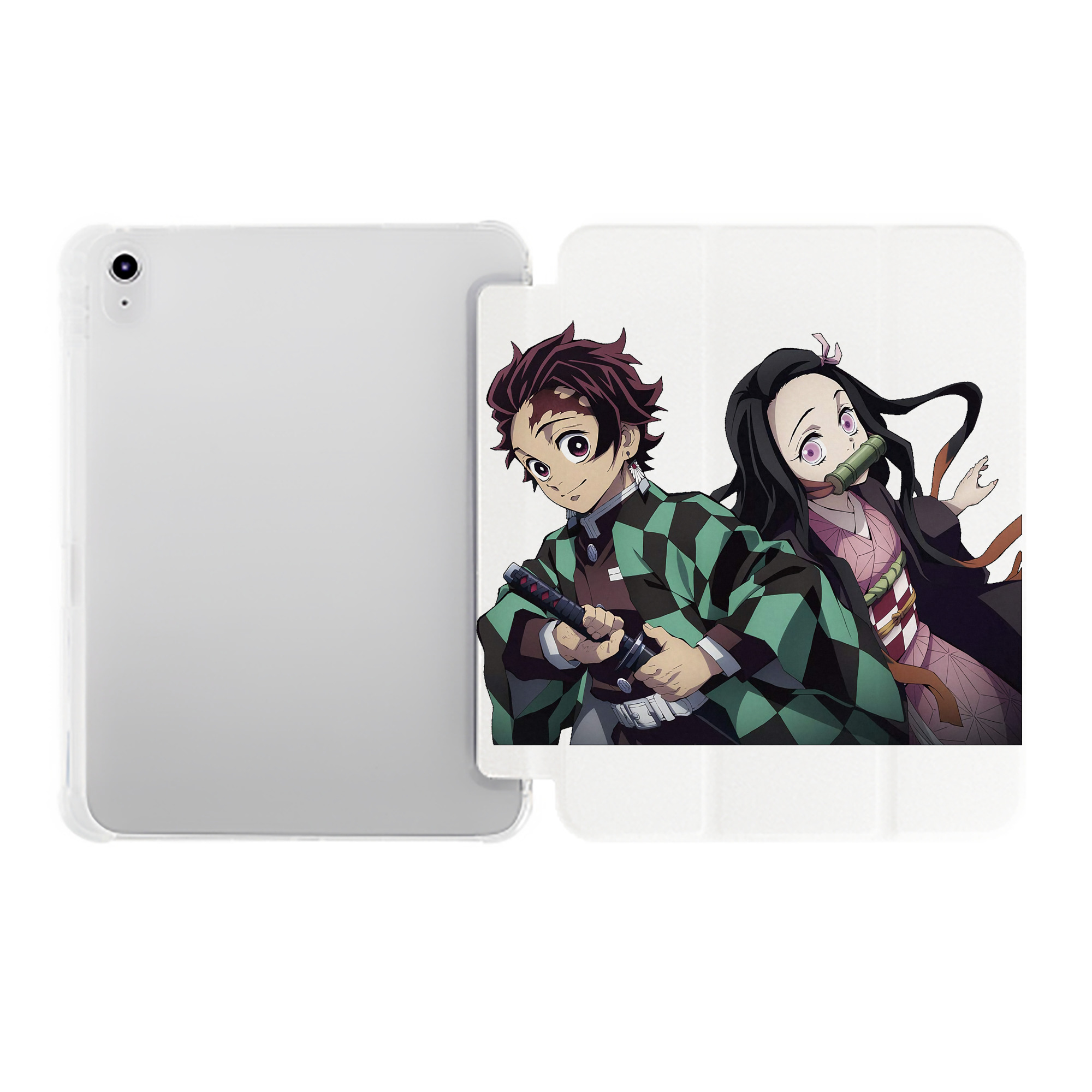 （画像用） 鬼滅の刃（きめつのやいば）竈門 禰󠄀豆子／かまど ねずこ Kamado Nezuko IPad ケース ペン収納付き 三つ折りスタンド PUレザー×シリコン 対応機種9.5/10.5/10.9インチ